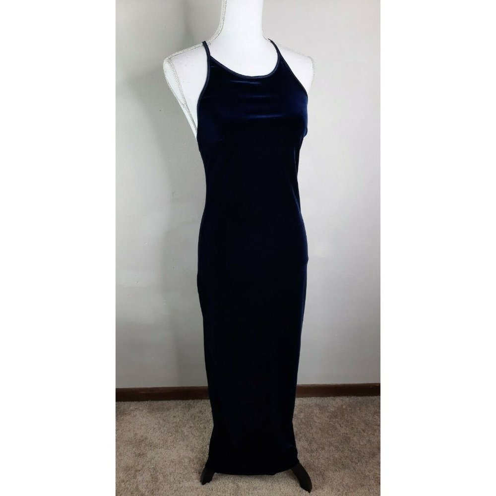 D3S Vintage 90’s Blue Velvet Maxi Dress USA Medium